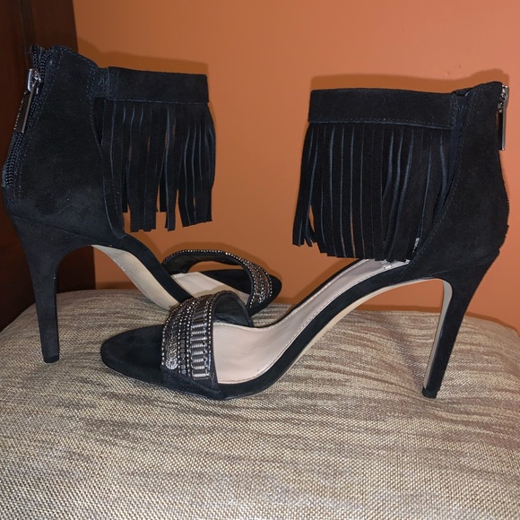 Beautiful Vince Camuto black leather suede ankle strap dress sandal size 8/38 - Picture 2 of 8